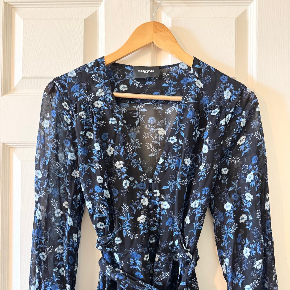 The Kooples Short Tie Waist Dress in Floral Blue Poppy Print - Picture 7 of 13